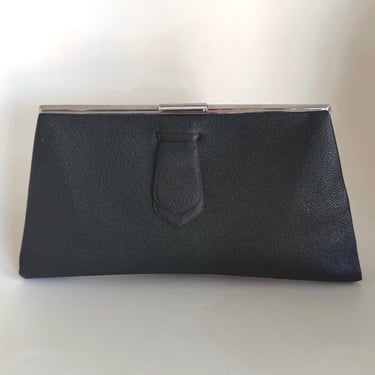 Art Deco 1920s -1930s dark green  Modernist Chrome & Dark Green Leather Clutch handbag purse by BakeliteBa