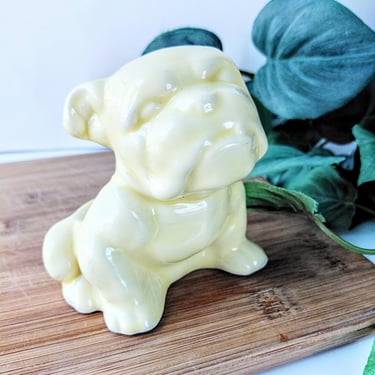 Vintage Morton Ceramic Yellow Glazed Bulldog Puppy Planter Vase/ Mid Century 1950s / Dog Lover 