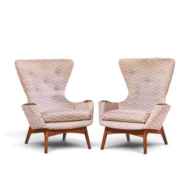 Adrian Pearsall for Craft Associates 2231-C Mid Century Walnut Wingback Lounge Chairs - Pair - mcm 