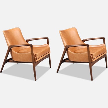 Danish Modern Leather Sculpted Lounge Chairs by Ib Kofod-Larsen