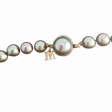 Vintage 36" Majorica Black Pearl Necklace w Matching Clip Earrings