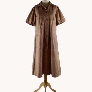 Finnish Vintage E. Laiho Oy 1970s Latte Brown Cotton Shirt Dress Size M 