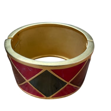 Karl Lagerfeld Vintage Harlequin Enamel Hinged Wide Bracelet