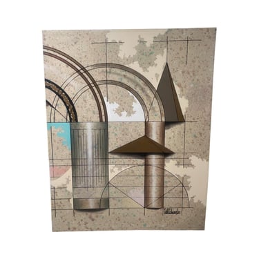 vintage postmodern 1980s abstract geometric Memphis oil painting wall art mid century 
