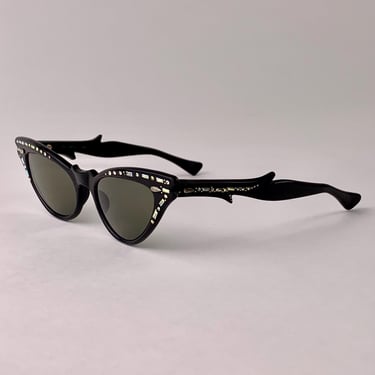 1950'S Cat Eye Sunglasses - Wicked Double Pointed Frames with Aurora Borealis Rhinestones - ITALY - Optical Quality- New UV Glass Lenses 