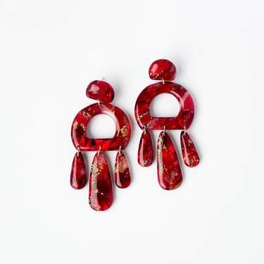 GAIA in cran apple | Red Polymer Clay and Resin Statement Earrings, Lightweight Fall Winter Styles, Nickel Free Hypoallergenic 