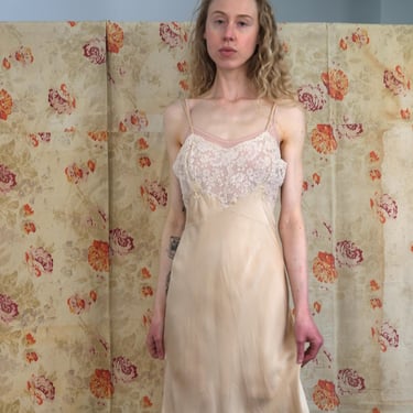 1930s silk slip dress . lace and satin slip . size small to s/m 