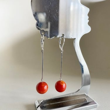 Art deco earrings Modernist Tomato Red Bakelite & chrome Bengel style Earrings jazz age bakelite earrings by BakeliteBa
