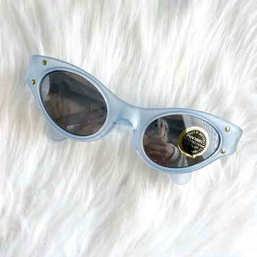 Vintage Gold Stud Frosted Baby Blue Cat-Eye Sunglasses 