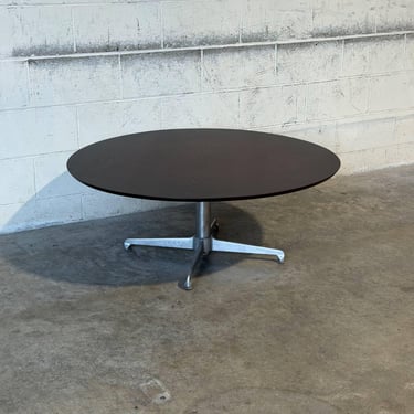 Dark Teak Round Adjustable Height Coffee to Dining Table Vintage Mid-Century Modern 1970s 
