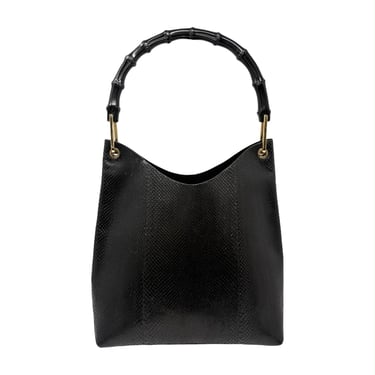 Gucci Black Snakeskin Bamboo Shoulder Bag