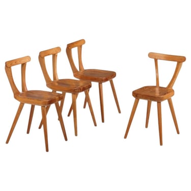 1940s Swedish Brutalist Pine Dining Chairs, Set of 4