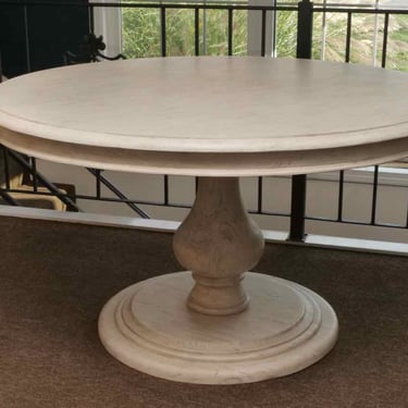 White Driftwood Finish Round  Pedestal Dining Table