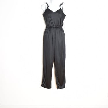 vintage 70s disco jumpsuit black string ties romper one piece outfit M clothing 