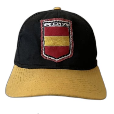 OOAK 1980s Deadstock Vintage Black & Yellow Espana Spain Flag Trucker Hat Cap 