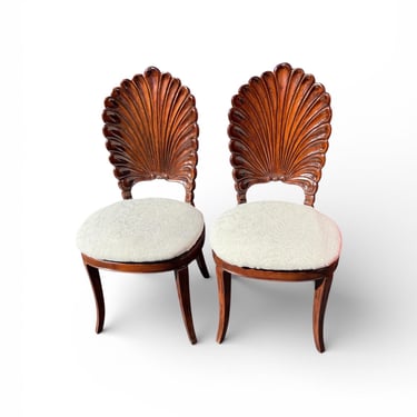 Pair of vintage shell back grotto style chairs 