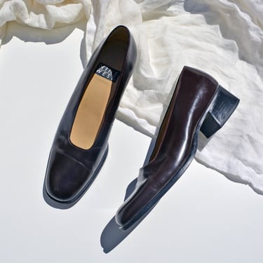 Vintage 90s Heels Nine West Leather Block Heel Loafers shoes slip ons 7 7.5 