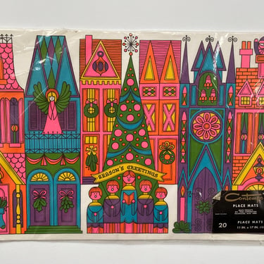 MCM Christmas Paper Placemats By Contempo, Designed By Betsey, Season's Greetings, Psychedelic, In Original Package, 20 