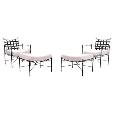 Pair of Mario Papperzini Amalfi Iron Lounge Chairs and Ottomans