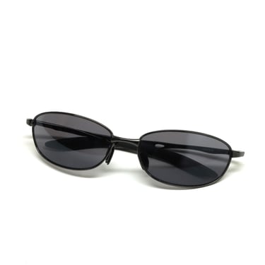 True Vintage 90s Wraparound Deadstock Wire Black Oval Sunglasses 
