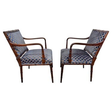 Vintage Faux Bamboo Armchairs with Geometric Upholstery – Set of 2 