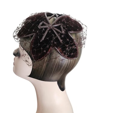 Vintage 50s Bes-Ben Hat in Brown Velvet w/Bows Chicago Midcentury Millinery 