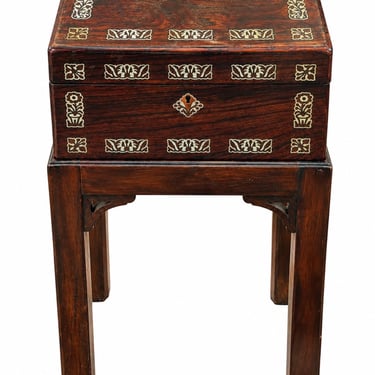Antique Box with Mother of Pearl on Stand
