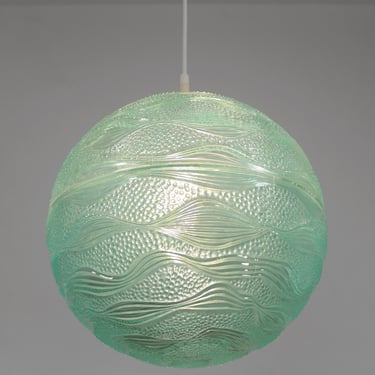 Vintage Translucent Turquoise Blue Flowing Icycle Lucite Pendant Lamp Embossed Plastic Ceiling Light Globe Ball Mid Century Modern Green Orb 