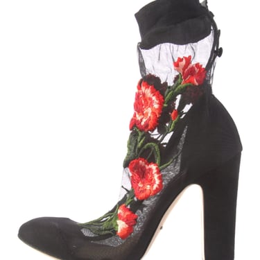 Vintage Dolce&Gabbana New embroidered floral sock black pumps/ankle booties
