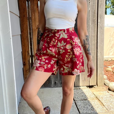 Vintage 1990s Ralph Lauren Linen Floral High Waist Shorts, 30&rdquo; Waist 