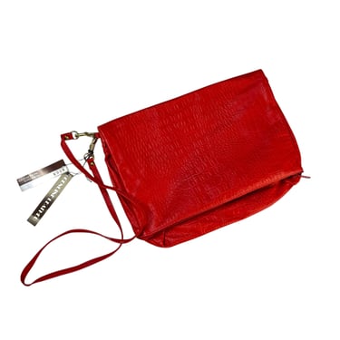 Vintage 80s 90s Red Genuine Leather Large Flat Snakeskin Bag Handbag Clutch Retro NWT Palana 