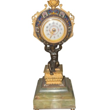 19th Century French Champlevé Enamel Figural Mantel Clock