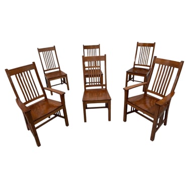 Vintage Stickley Style Mission Oak Dining Chairs - Set of 6 