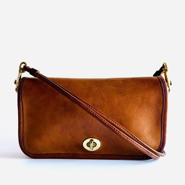 Vintage rare Coach mini clutch early Dinky shoulder bag purse 1970s British Tan or Tabac leather by Bonnie Cashin #9375 made in NYC 