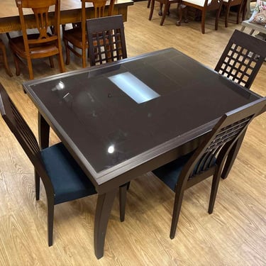 Calligaris Espresso Glass Top Dining Table & Set of 4 Trellis Back Chairs