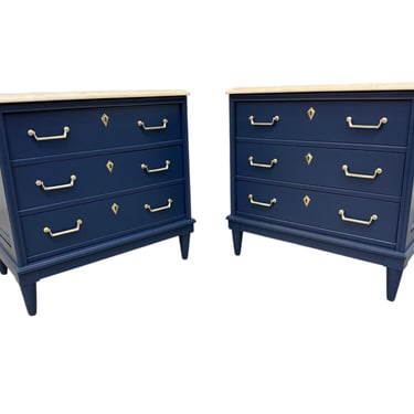 Vintage American of Martinsville Navy Blue Marble Top Nightstands - Set of 2 