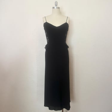 1990s Black Lace Maxi Dress by Laundry, by Shelli Segal, Small to Medium | 90s Sweetheart Neckline Lace Back Slip Dress (S, M, 34-28-38) 