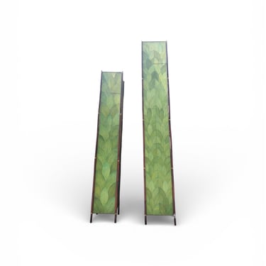 New - Coastal Green Leaf Bamboo Floor Lamps - Set of 2