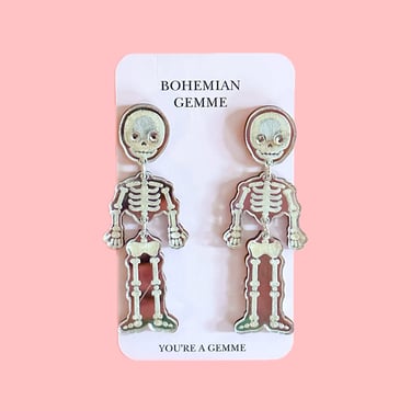 Skeleton Dangle Earrings-Silver