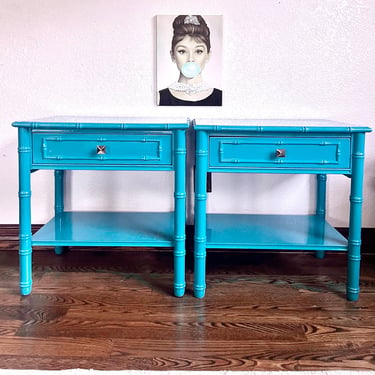 CUSTOMIZABLE A set of Thomasville Faux bamboo End Stands/Night stands/end tables 