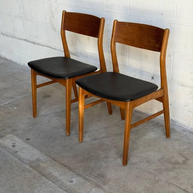 Vintage Danish Teak Dining Chairs Set of 2 Mid Century Modern Black Chairs 