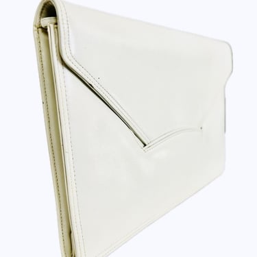 Vintage 1960s Susan Gail Cream Leather Envelope Shoulder Bag Convertible Clutch 