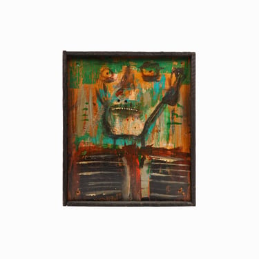 Christopher Ilth Oil Painting on Wood Outsider Art Portrait Vintage Mid Century 