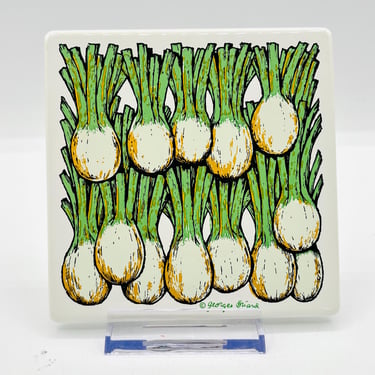 Vintage George Briard Ceramic Retired Tile– Green Onion – Mid-Century Modern Pop Art – 1960s Retro Kitchen Decor -Signed by LeChalet