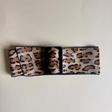 1980s La Bagagerie leopard print wide belt, black buckle / extra small - small 