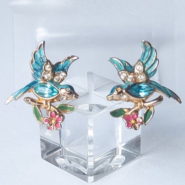 40s CORO Bill & Coo Bird Earrings / Vintage 1940s Adolph Katz Lovebird Screwbacks 
