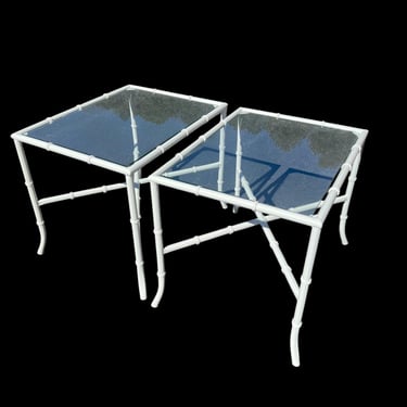 Great looking pair of vintage faux bamboo metal side tables 