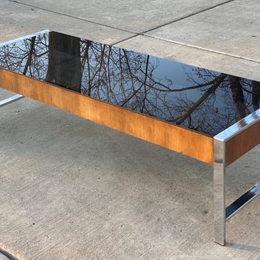 Midcentury Modern Chrome And Walnut Coffee Table 