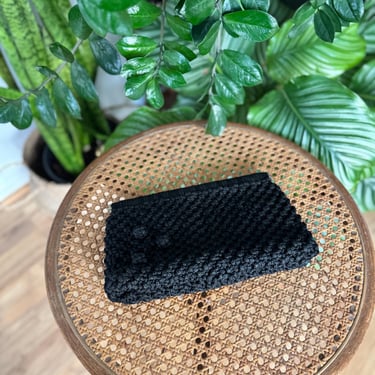 Vintage Black Macrame Clutch with Hinged Opening 