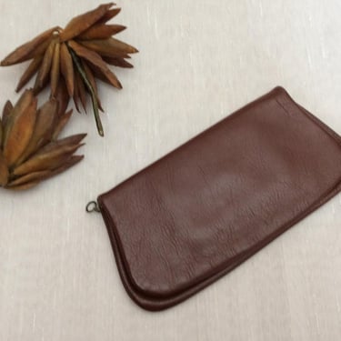 Vintage 1960s Brown Leather Women's Wallet Clutch with Multi Compartments 
